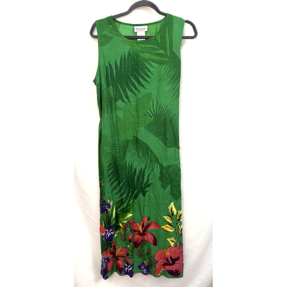 Serengeti Green Floral Tropical Sleeveless Dress Womens Size PM Petite Vacation